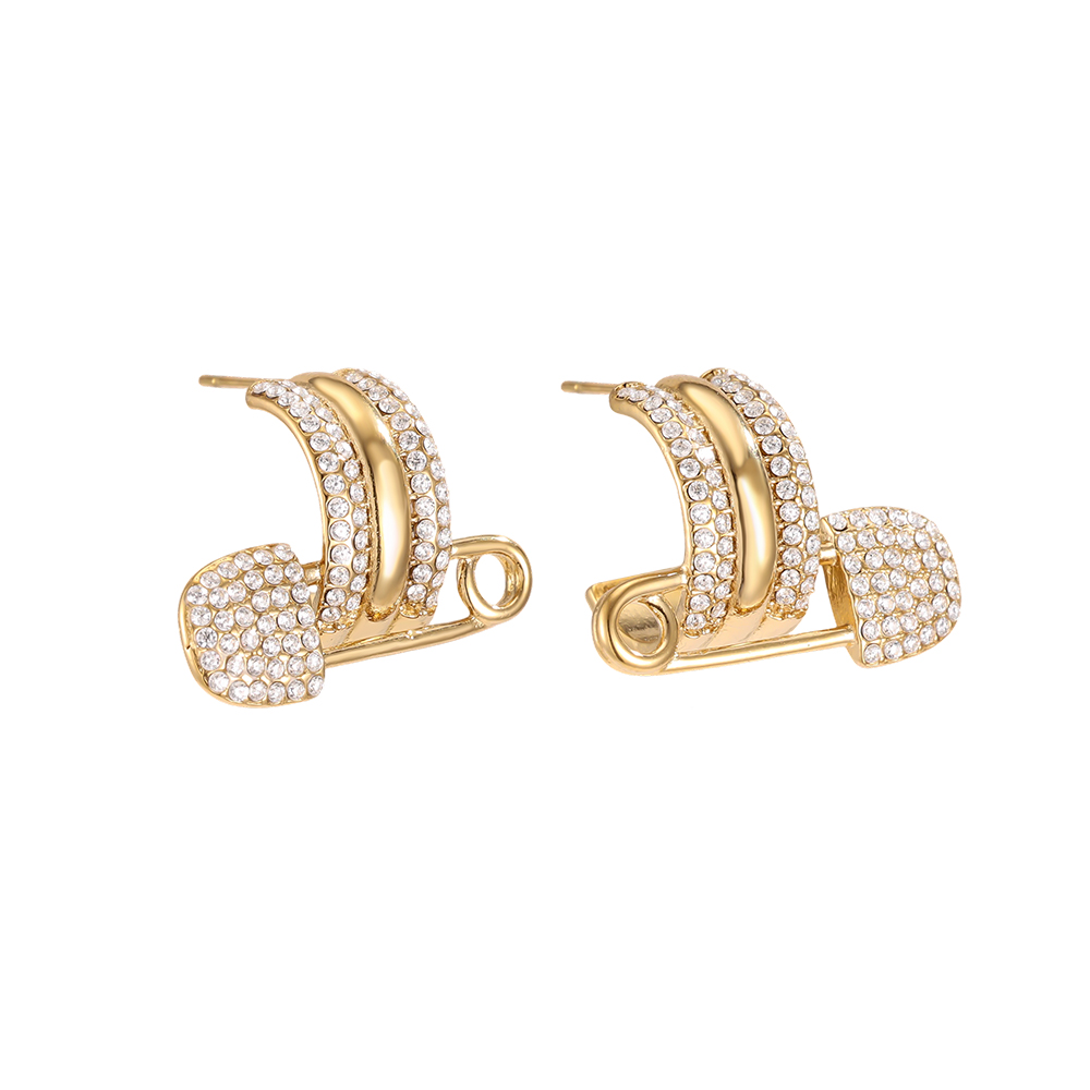 Stainless steel earrings, 13mm, cubic zirconia C-ring with a stud
