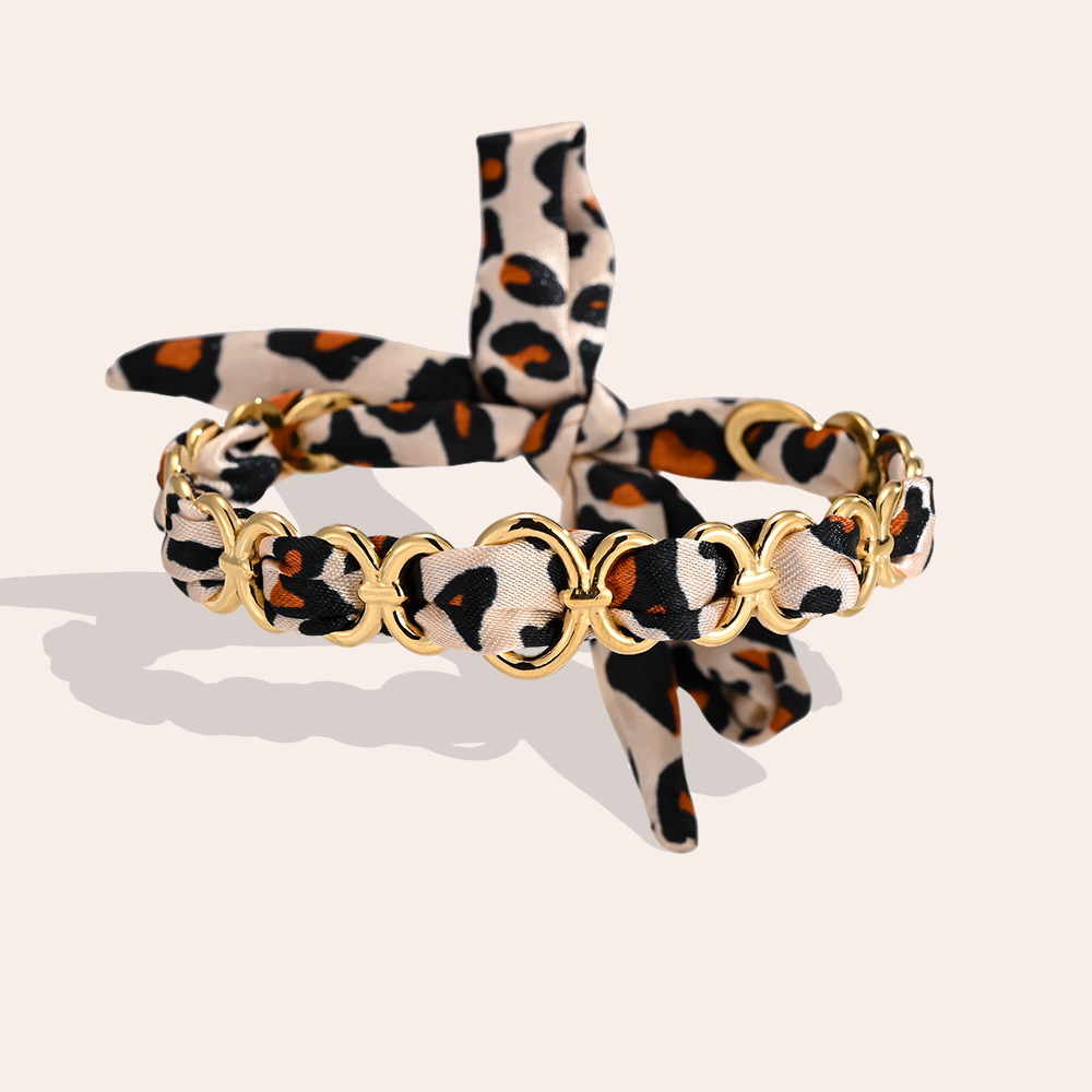 Stainless steel bangle, adjustable, leopard print