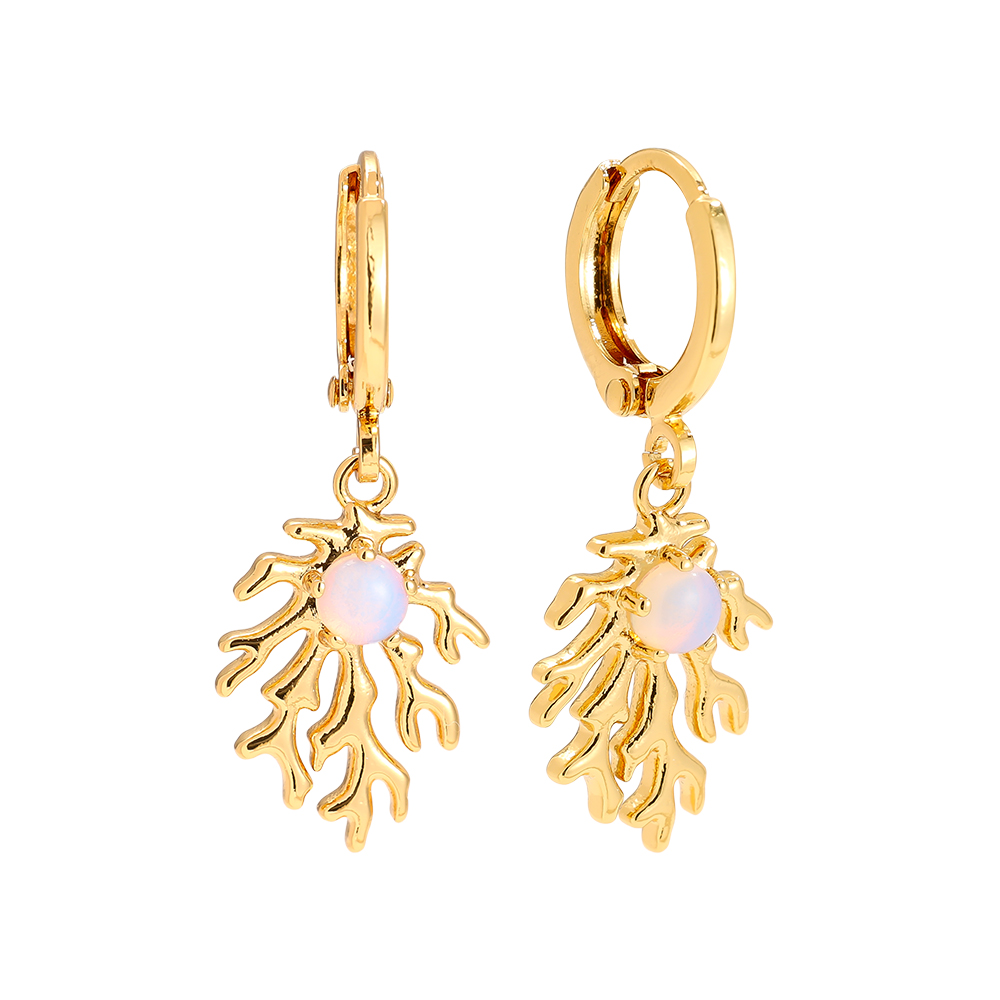 Gold-plated earrings 3.1cm Coral And Natural Stone