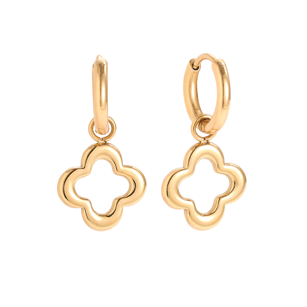 Stainless steel earrings, 12×17 mm, four-leaf clover 