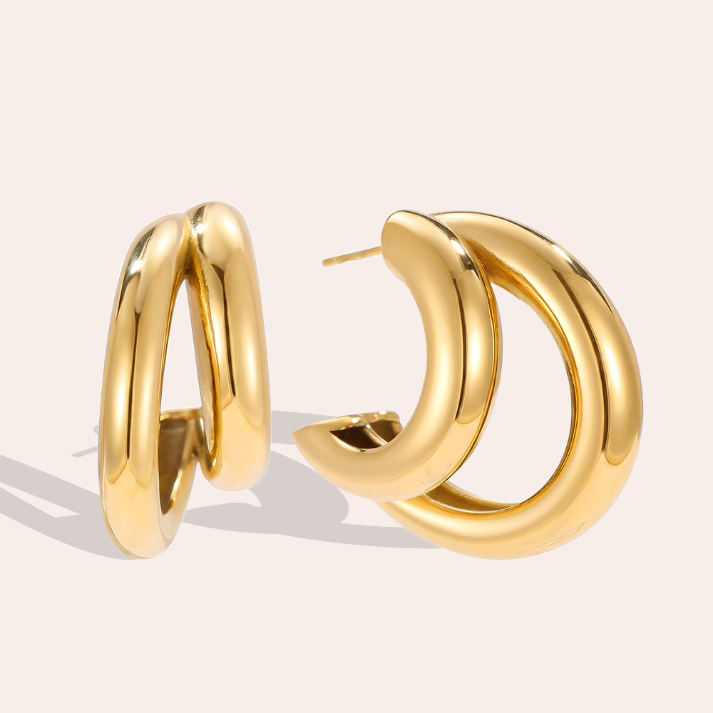 Stainless Steel Earrings 30mm Gold And Silver Half Hoop