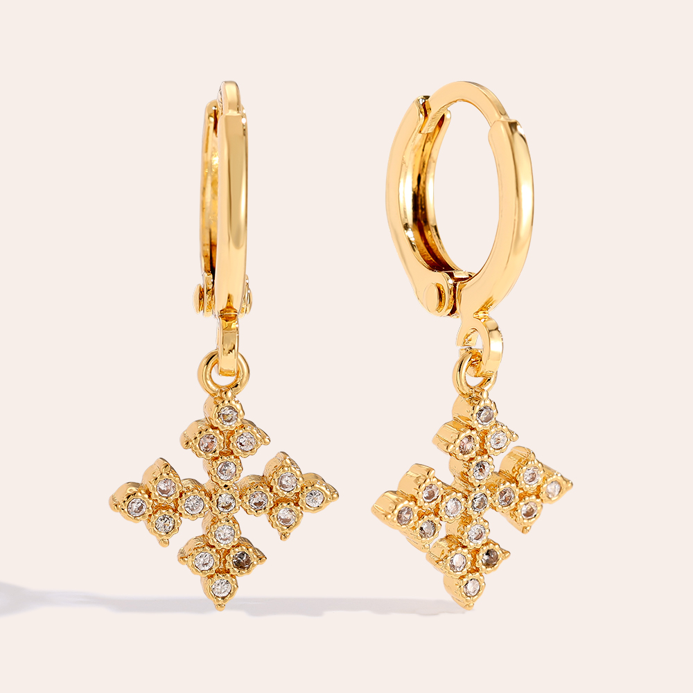 Gold-plated earrings 2.6cm Diamond Cross