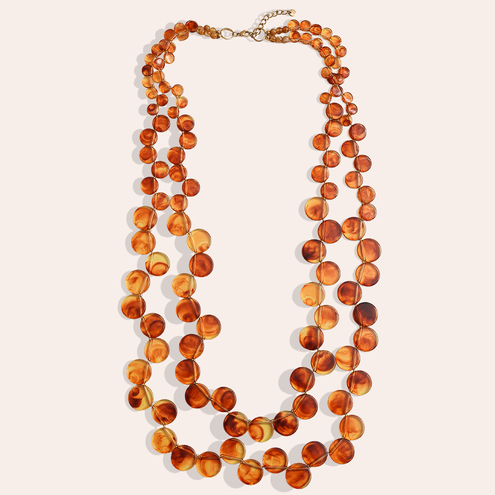 Stainless steel necklace 96cm double-layer acrylic disc chain