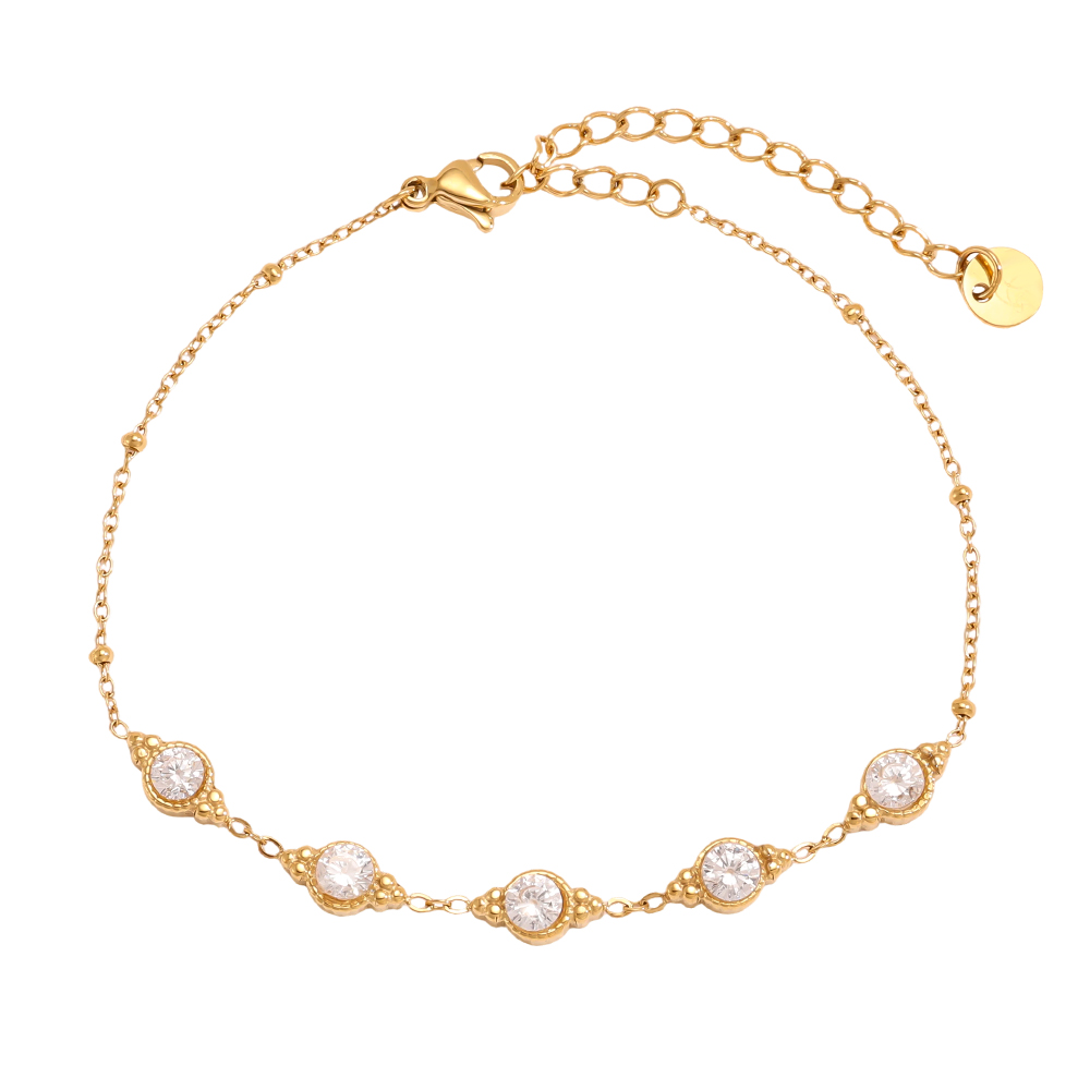 Stainless steel bracelet, 17.5 cm, with lots of sparkling cubic zirconia