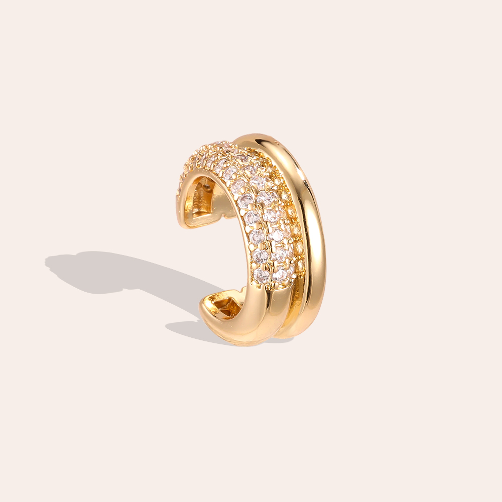Gold-plated 15mm semi-circular ear cuffs with cubic zirconia