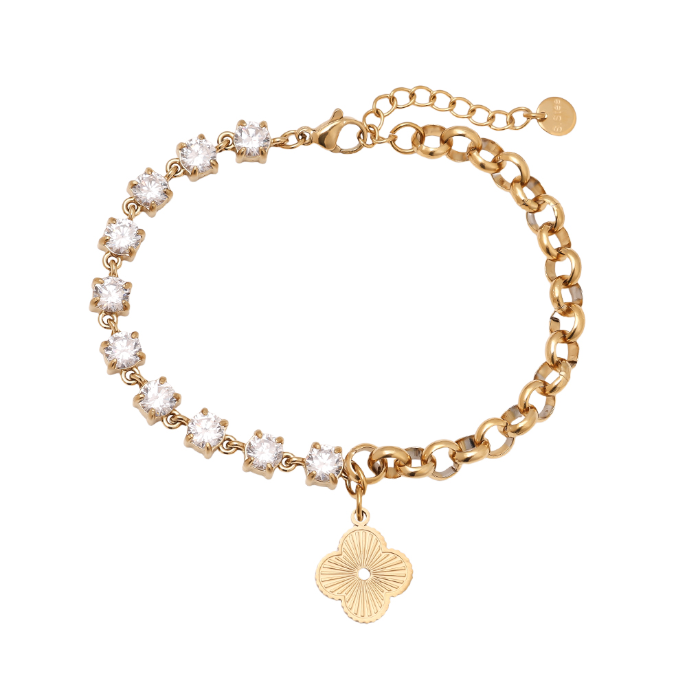 Stainless steel bracelet 16cm Half Diamond Chain With Lucky Flower