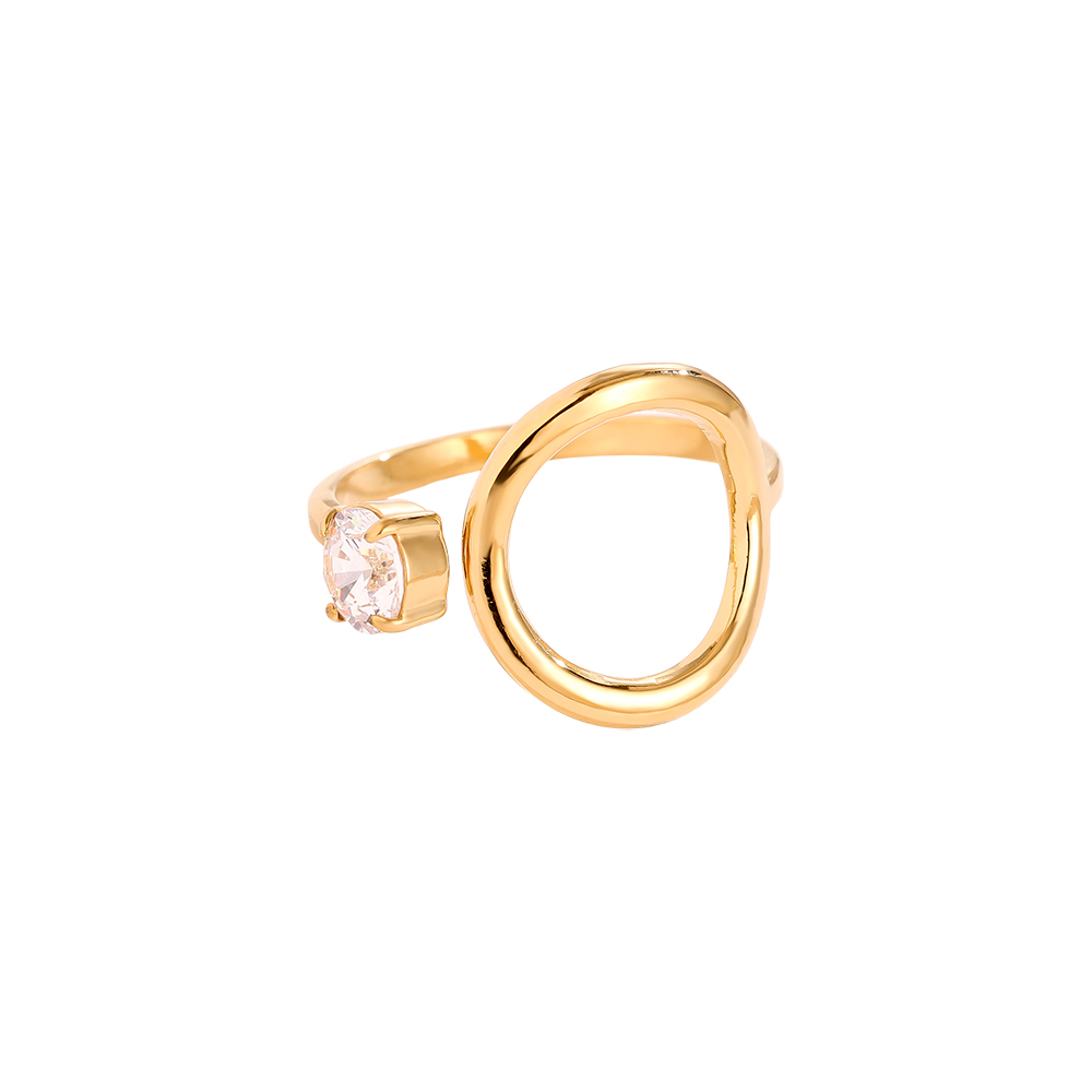 Stainless steel ring, adjustable band with cubic zirconia    