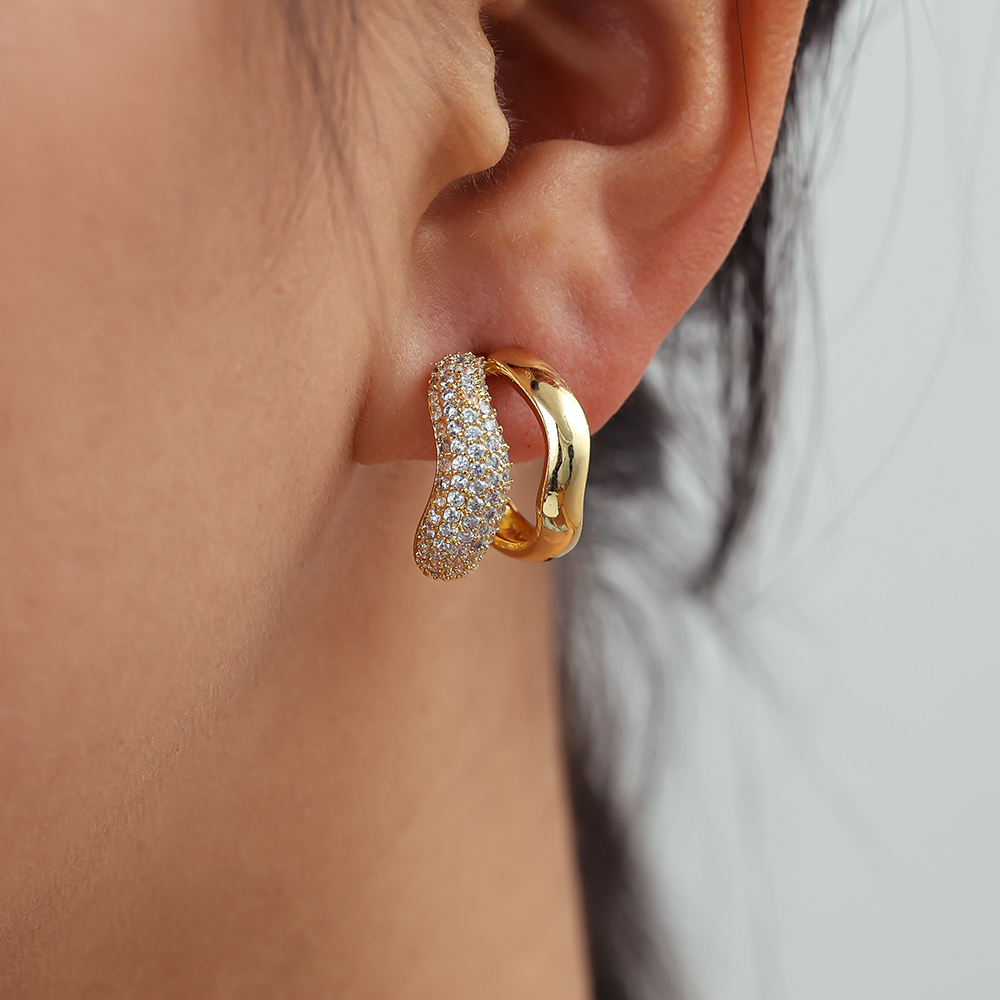 Gold-plated earrings 18mm zirconia two-layer soft wave