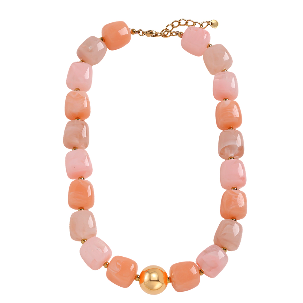 Stainless steel necklace 43cm Adjustable resin square round shape