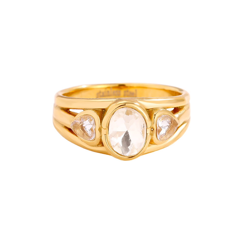 Stainless steel ring Vintage Look Oval Diamond