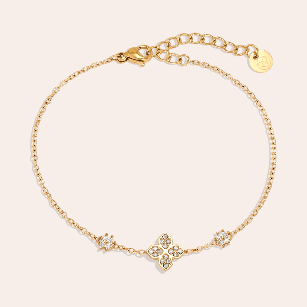 Stainless steel bracelet, 17 cm, with rhinestone shamrock 