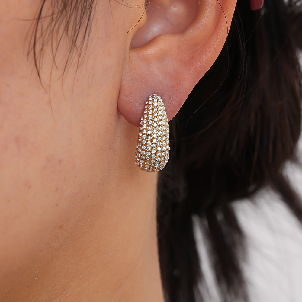 Stainless steel earrings, 20 mm, fully set with cubic zirconia 