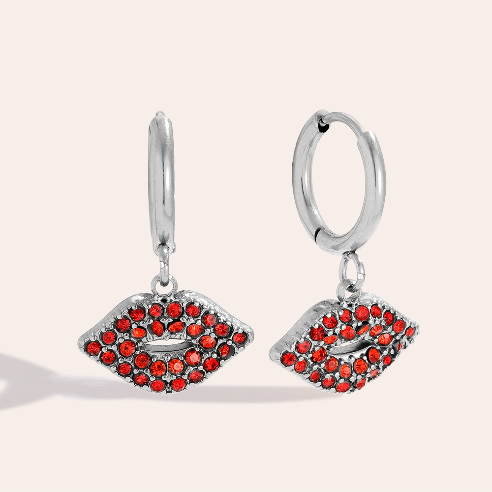 Stainless steel earrings 2.1cm Red Diamond Lip