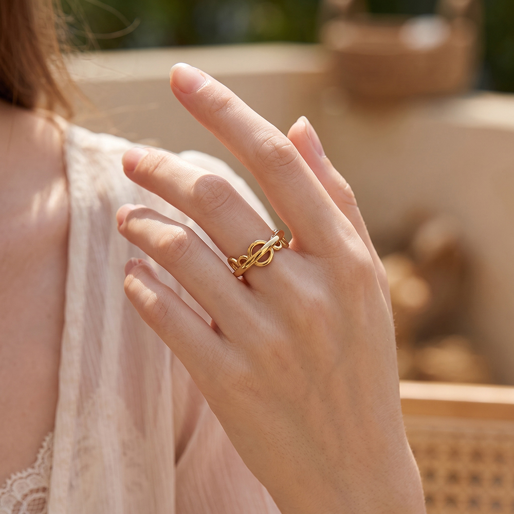 Stainless steel ring with adjustable small eyelet