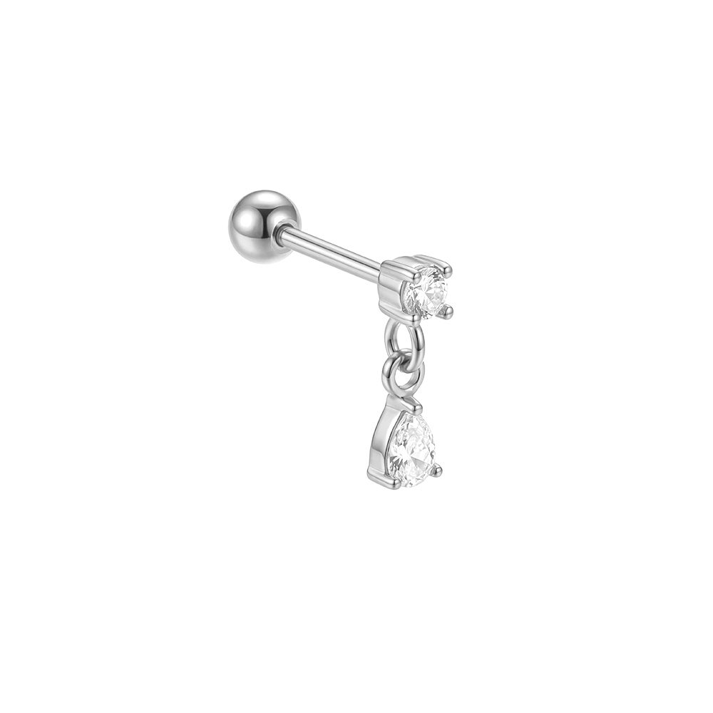Stainless steel piercing, 9mm mini zirconia teardrop