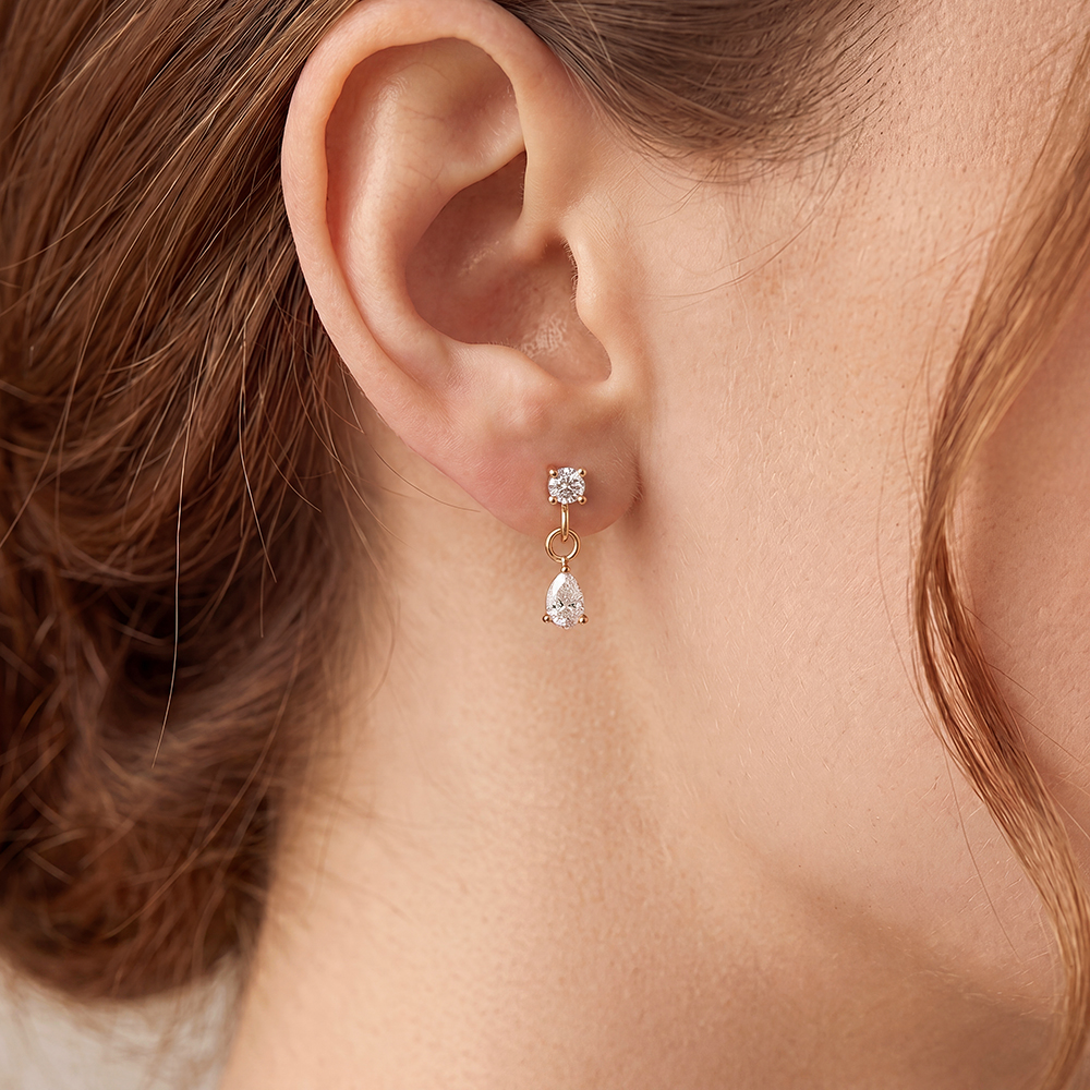 Stainless steel earrings, 10mm, mini cubic zirconia  