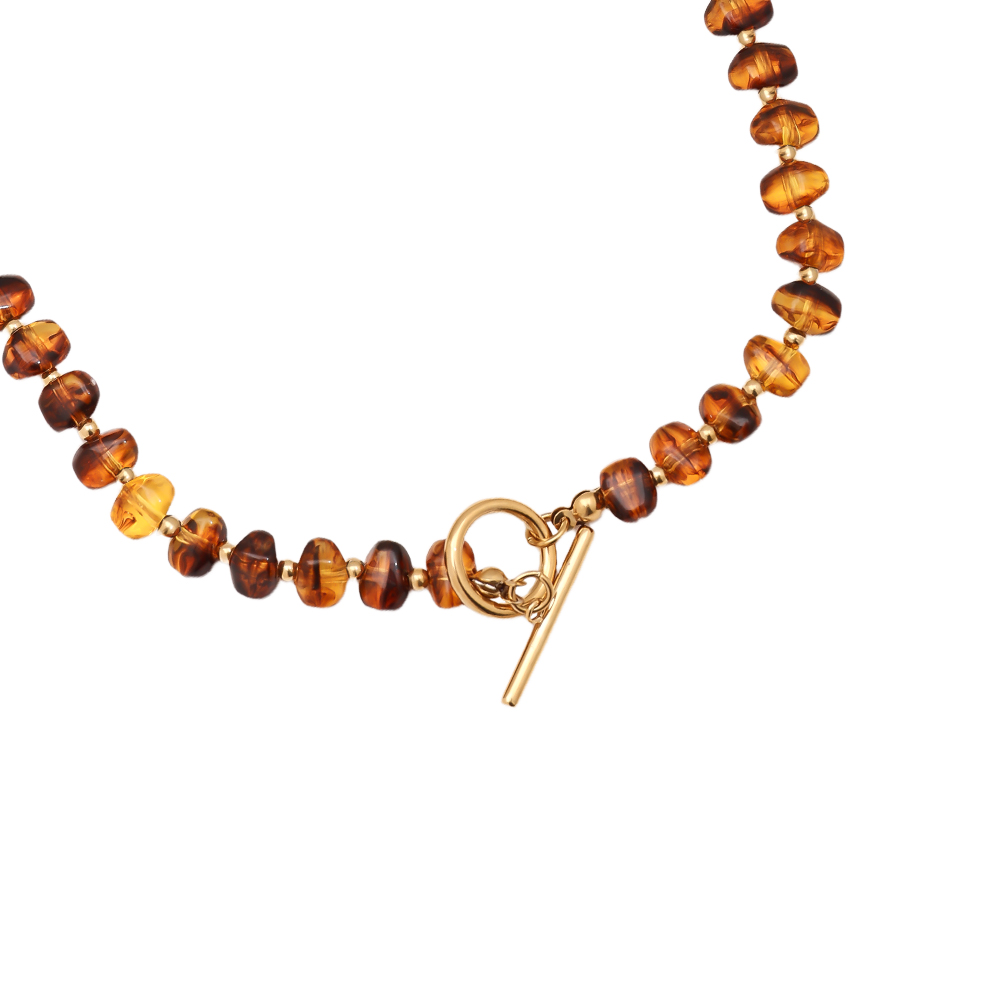 Stainless steel necklace 45cm Acrylic Brown Beads