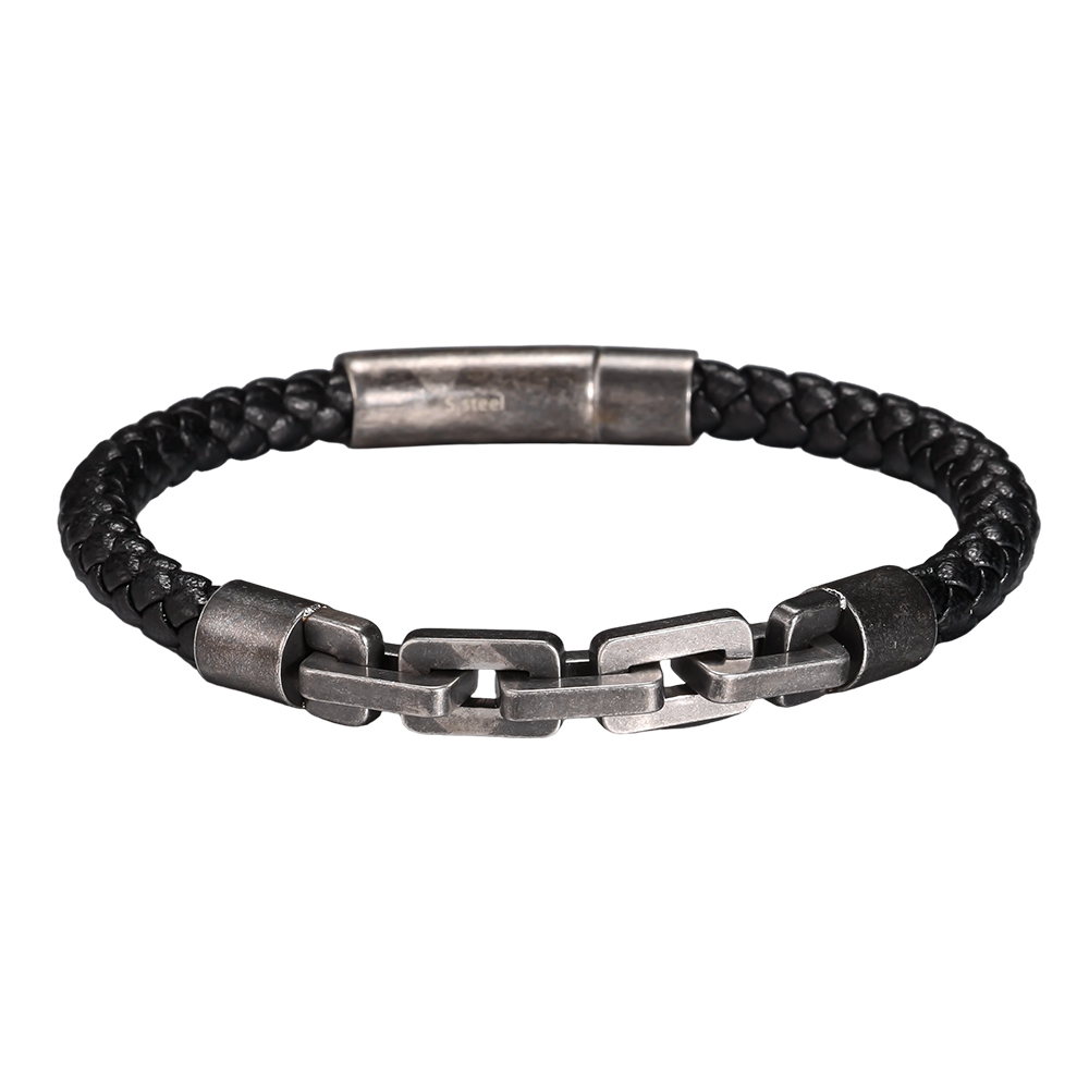  Stainless steel bracelet with PU braided chain