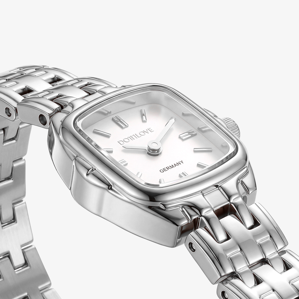Stainless steel watch, cushion-shaped