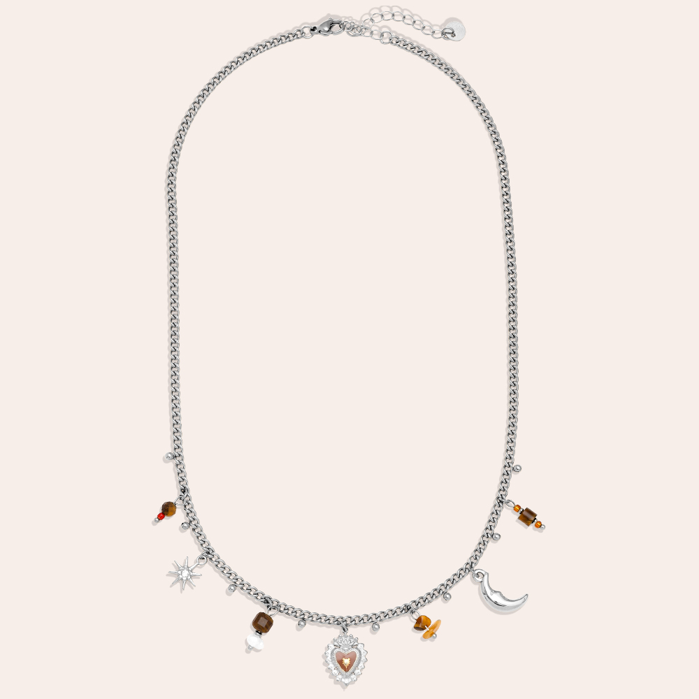 Stainless steel necklace 42cm Natural Stone And Charms