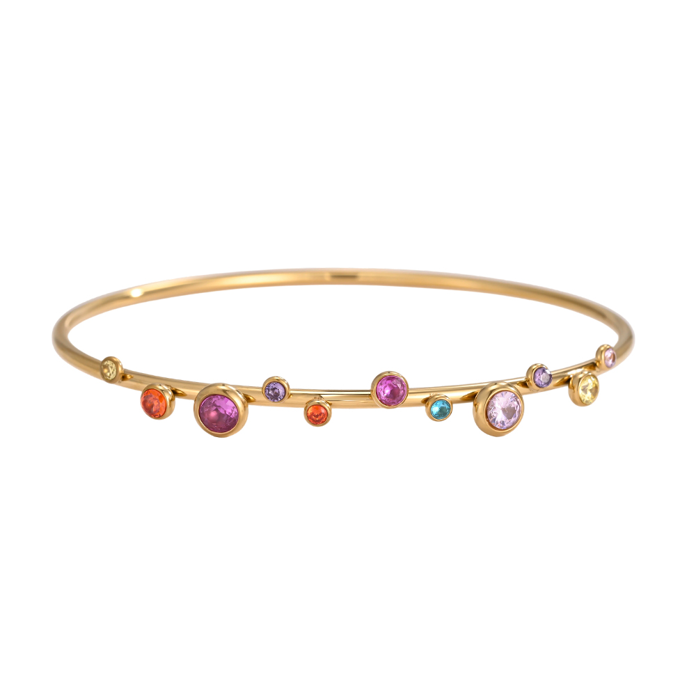Stainless steel bangle, 6.2 cm, round cubic zirconia