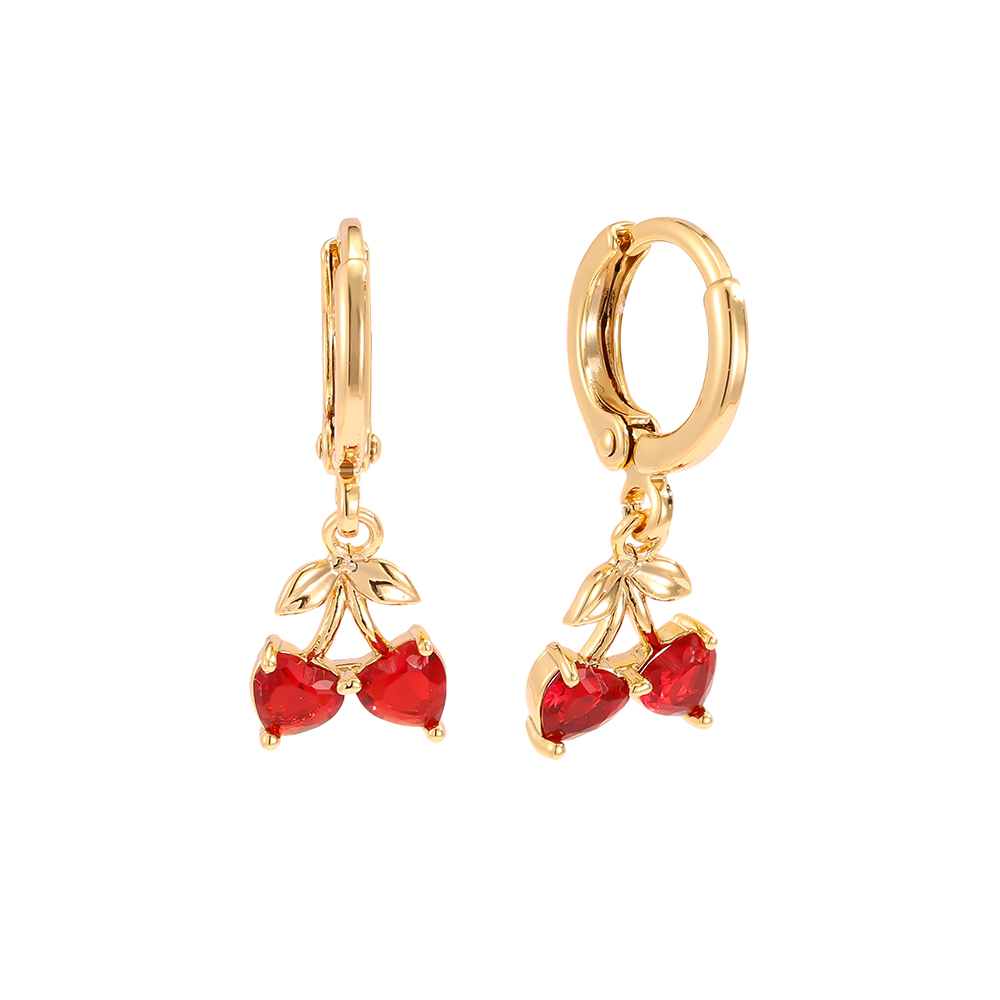 Gold-plated earrings 24mm zirconia cherry