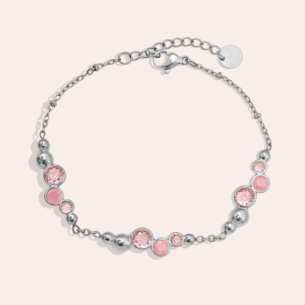 Stainless steel bracelet 17cm Pro Pink Round Diamond