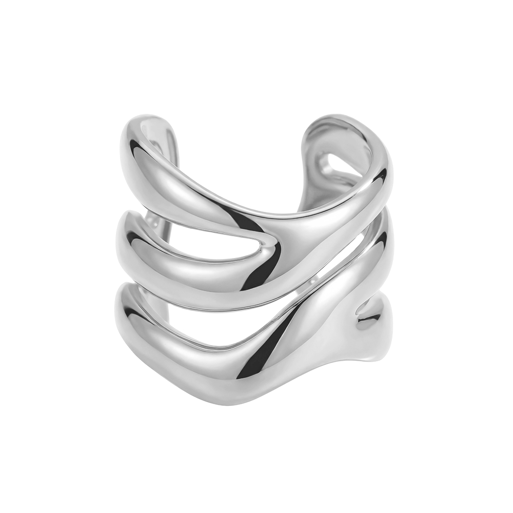 Stainless Steel Ring – Adjustable, Three-Stage Waves