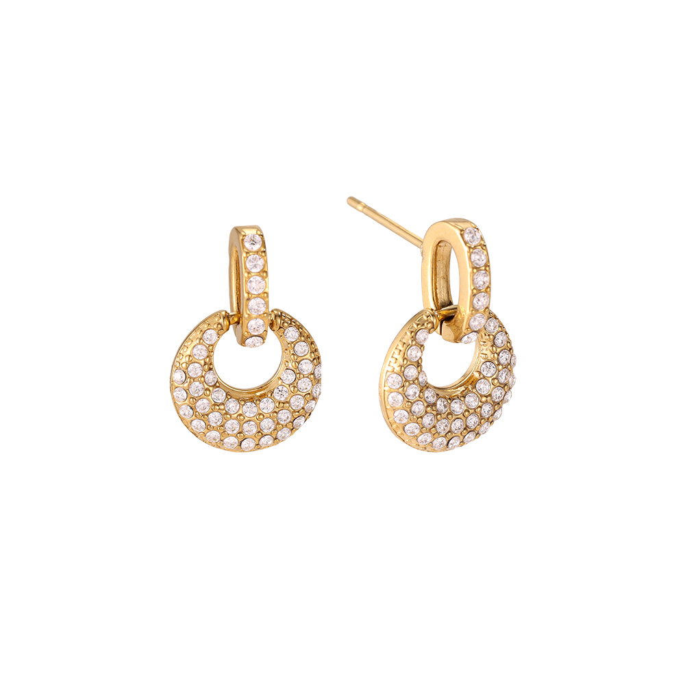 Stainless steel earrings, 15 mm, with two zirconia rings