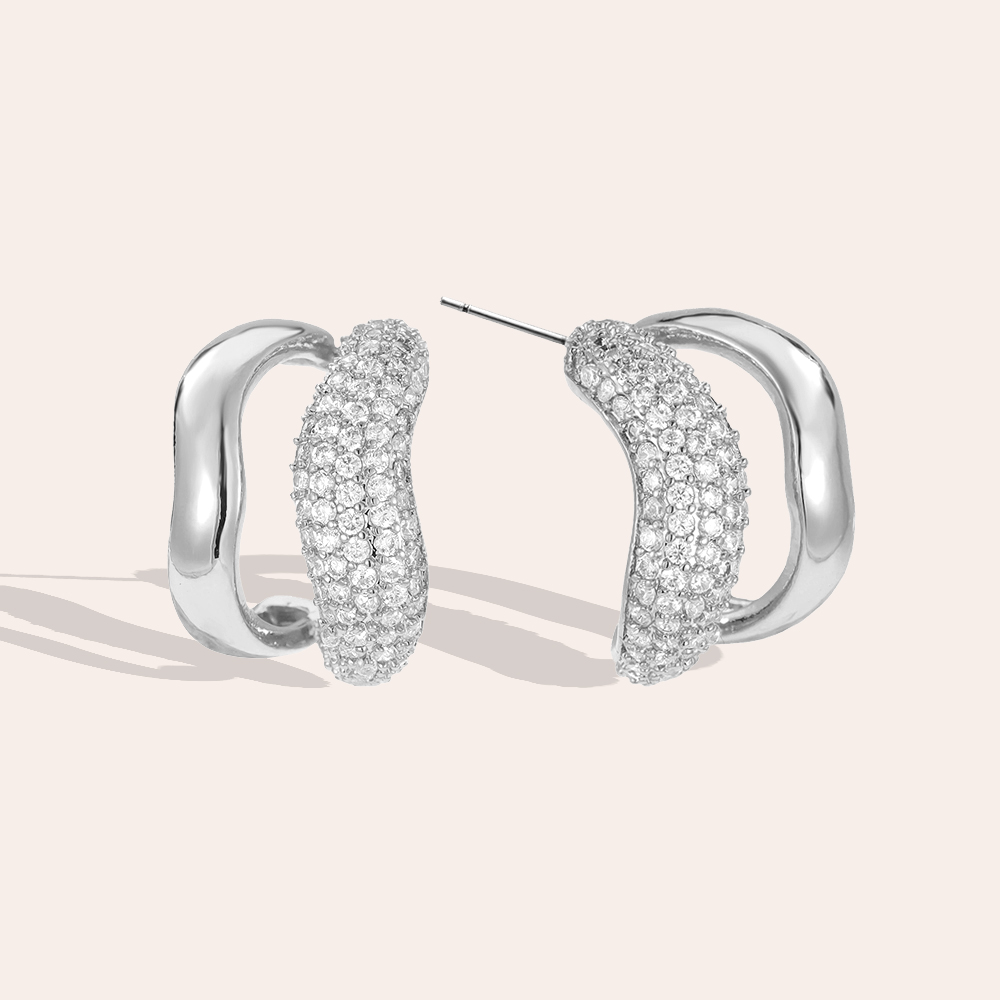 Gold-plated earrings 18mm zirconia two-layer soft wave