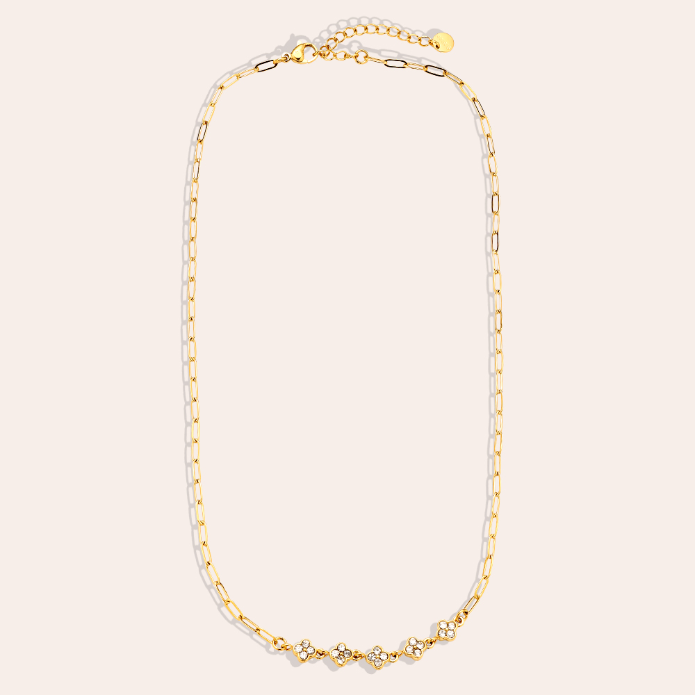 Stainless steel necklace 41cm Three Diamond Flowers