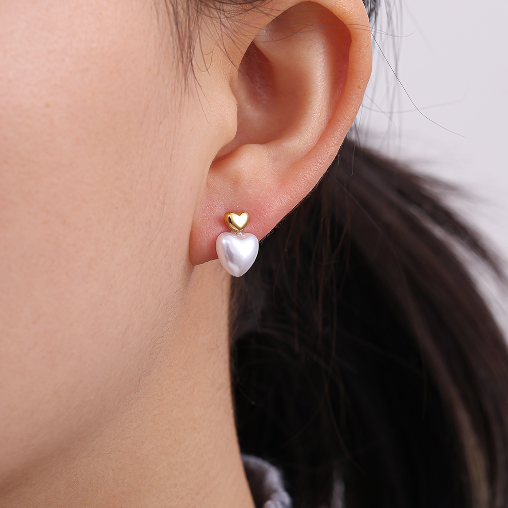 Stainless steel earrings 1cm Pearly Heart