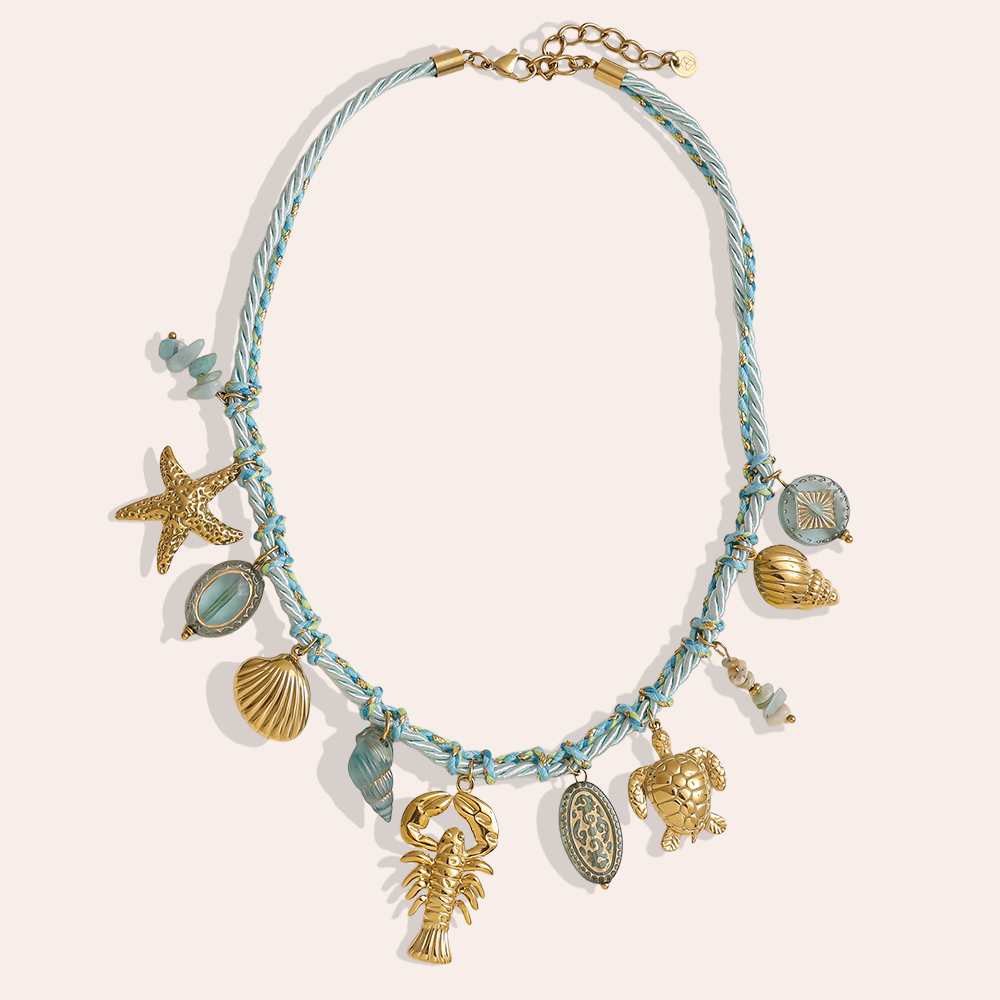 Stainless steel necklace 42cm blue ocean style