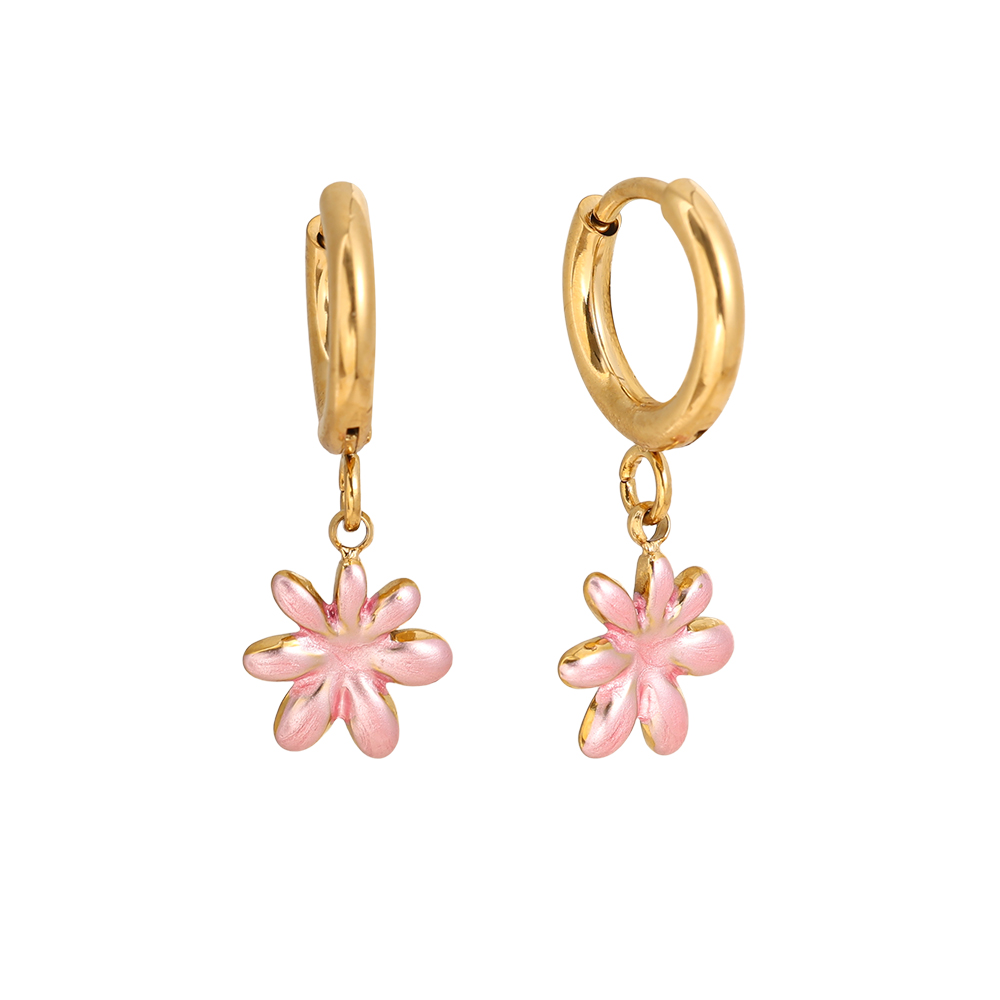 Stainless steel earrings 1.2*2.6cm pink flowers