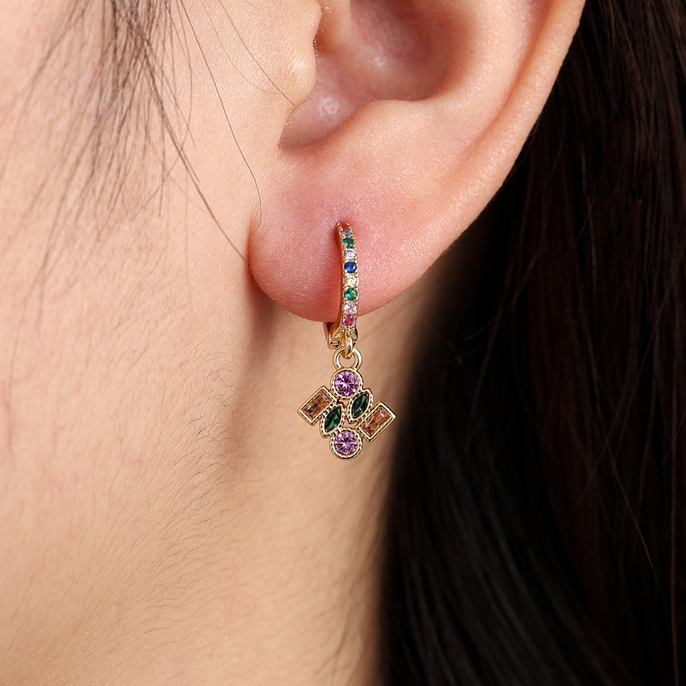 Gold-plated earrings 2.5cm Combined Cubes Diamond