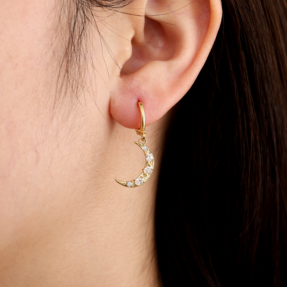 Gold-plated earrings 3cm Diamond Moon