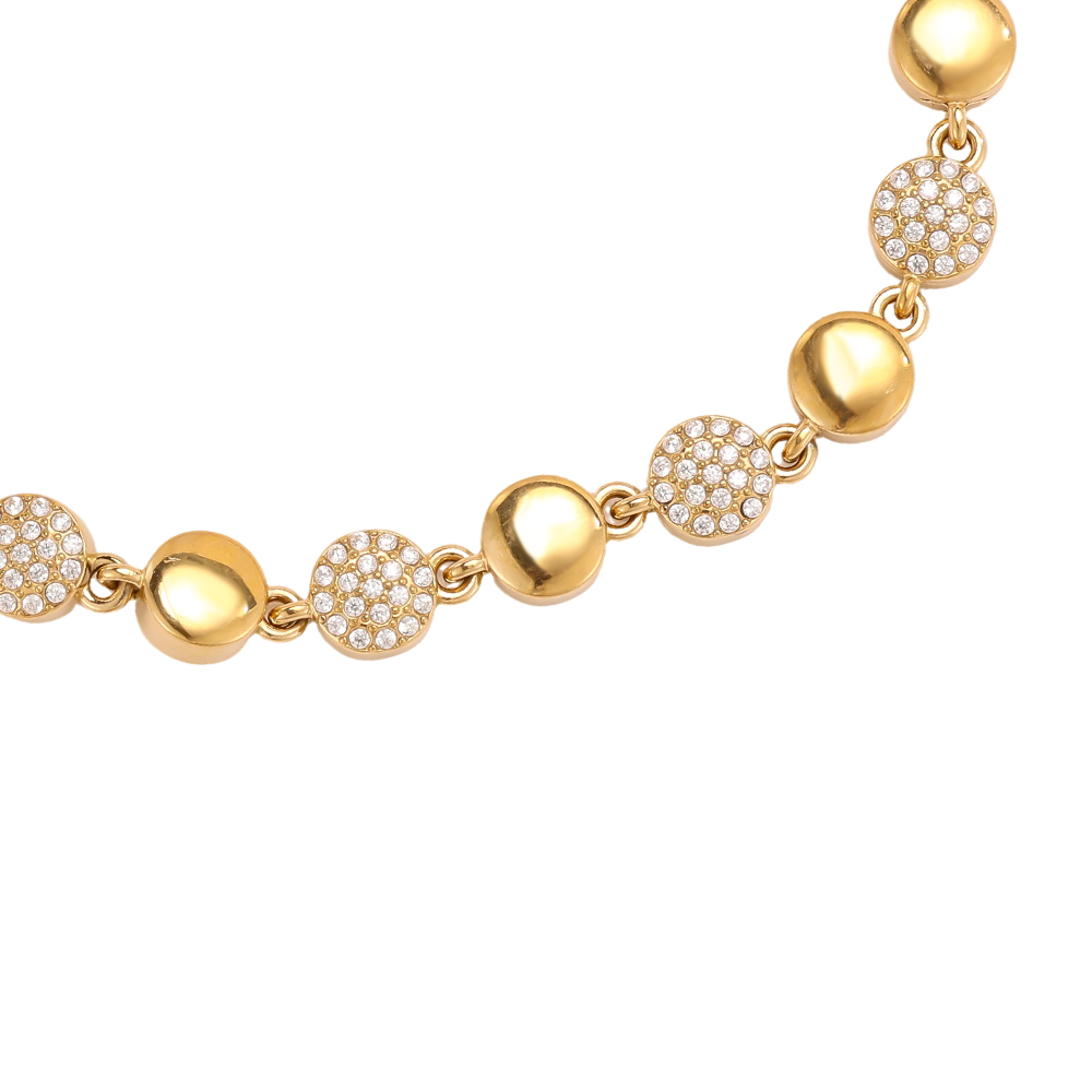 Stainless steel bracelet, 17 cm, with cubic zirconia discs and discs