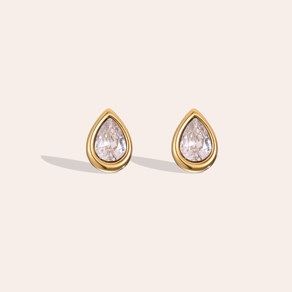 Stainless steel earrings, 10.6mm teardrop-shaped cubic zirconia