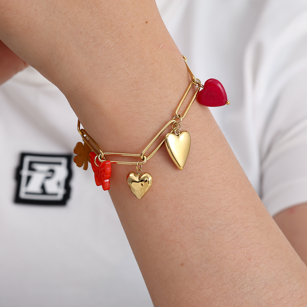 Stainless steel bracelet 21cm Red Charms