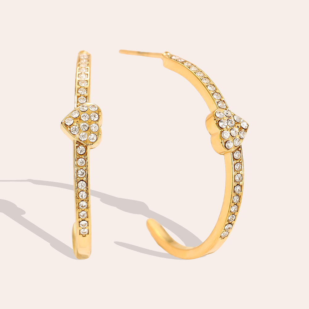 Stainless steel earrings 2cm Heart In Diamond Hoop