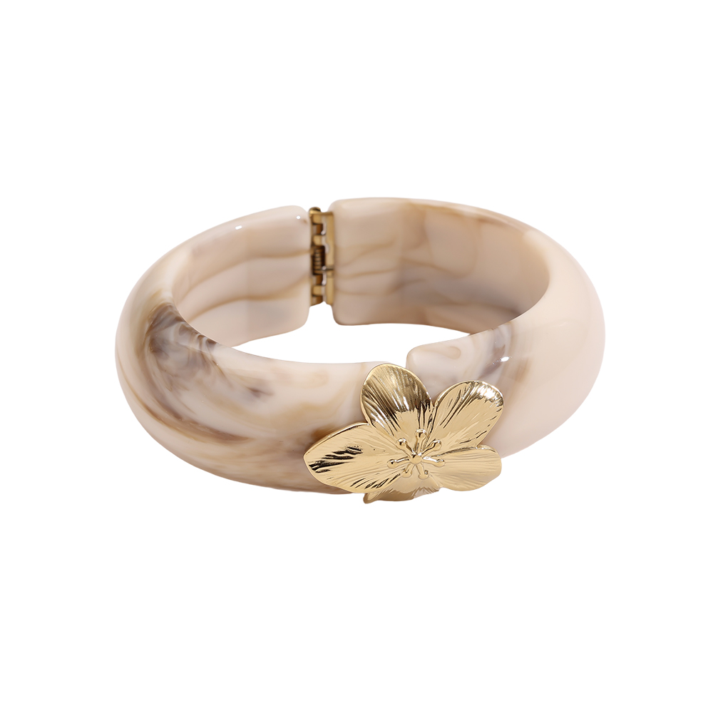 Stainless steel bangle Gold Flower Lock Resin
