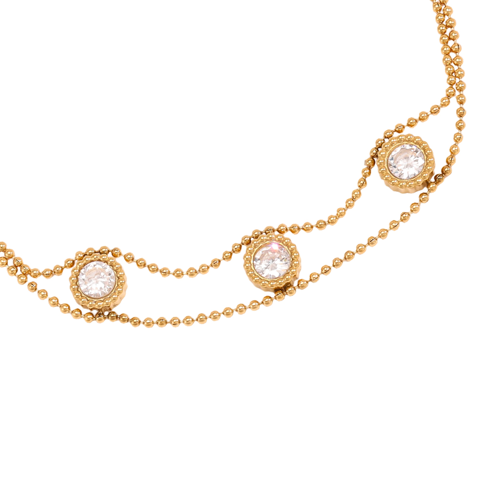 Stainless steel bracelet, 17.5 cm, plain, with cubic zirconia