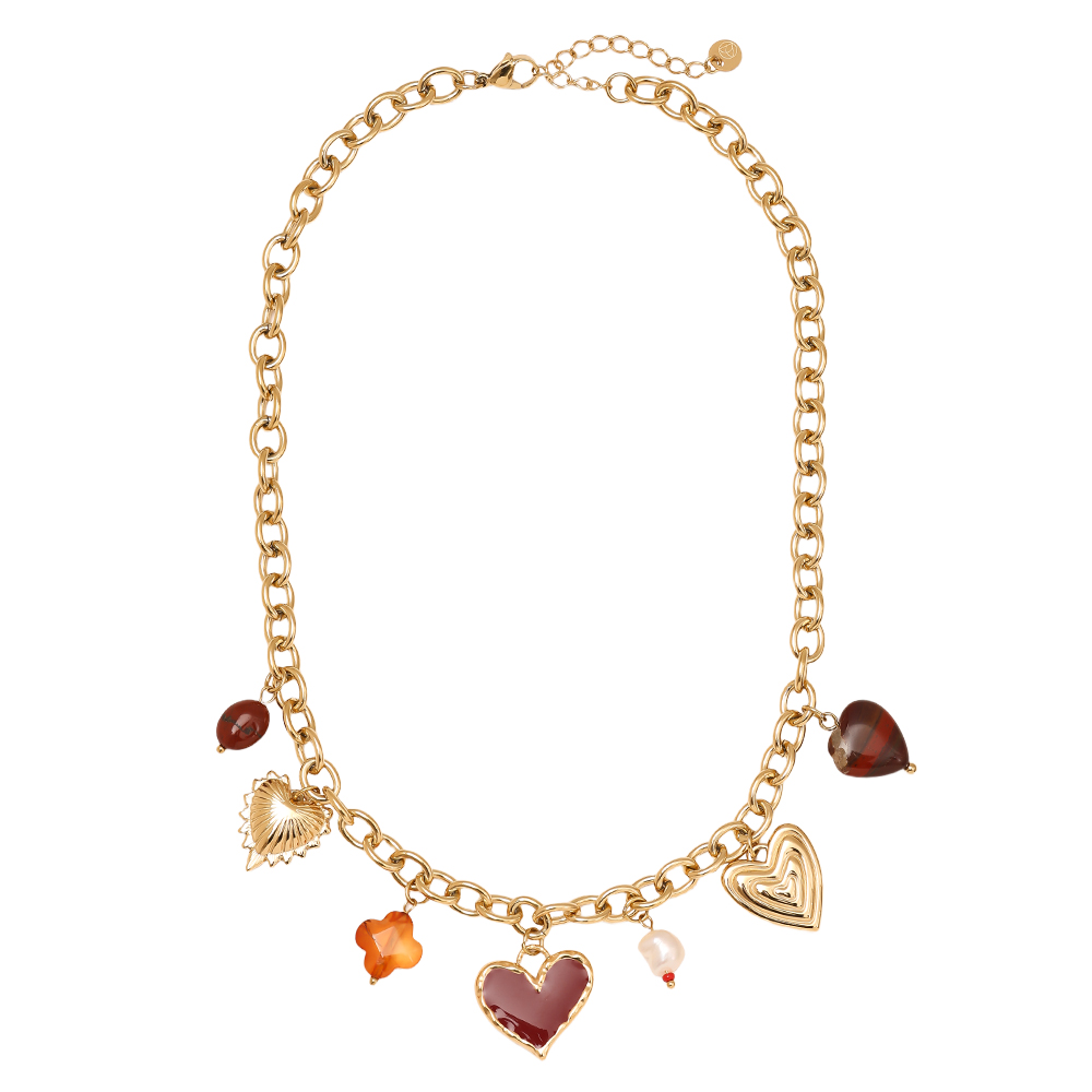 Stainless steel necklace 40cm Red Heart And Charms