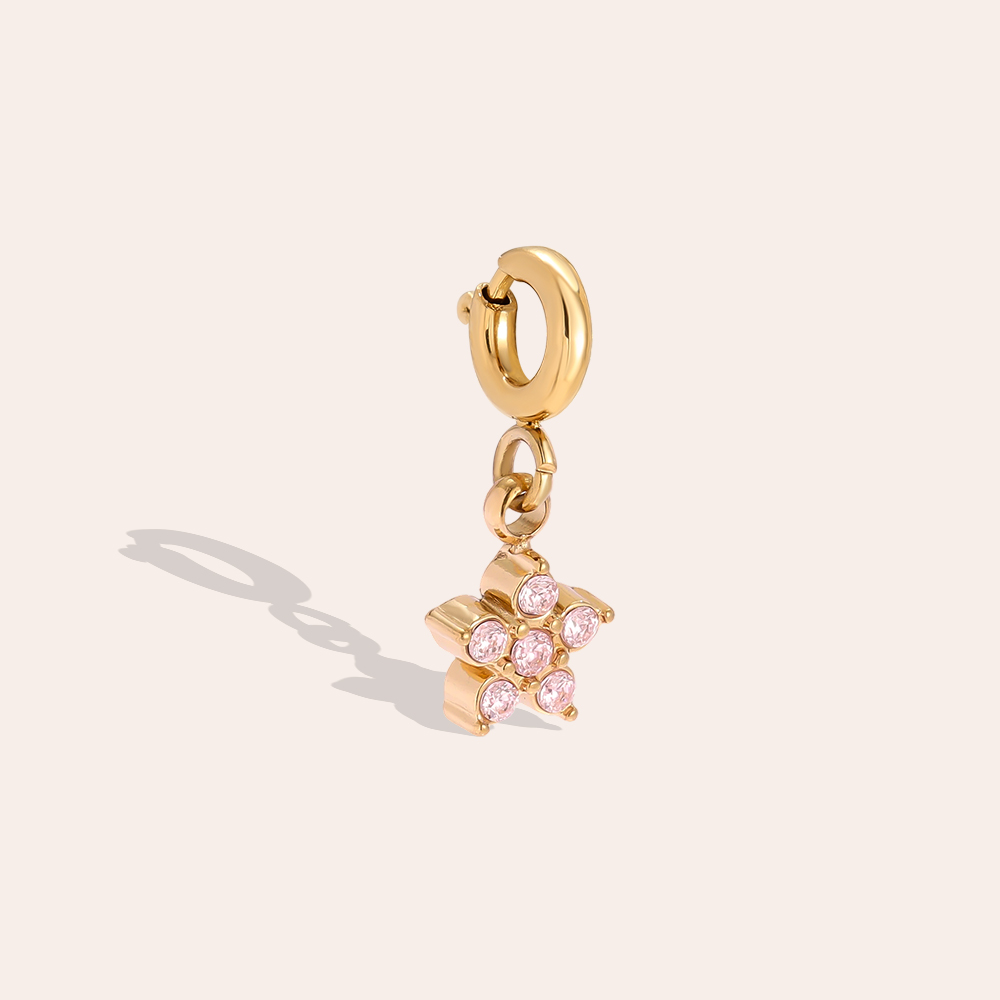 Stainless steel pendant 15mm zirconia flower with spring clasp