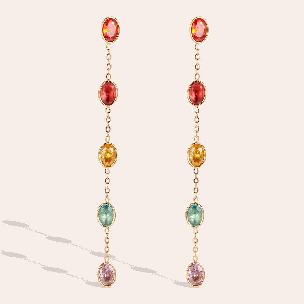 Stainless steel earrings, 7.4 × 5 mm, with lots of oval-shaped rhinestones