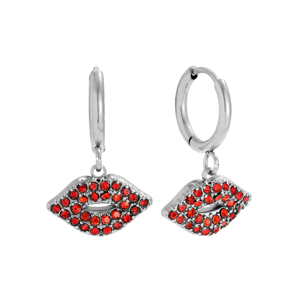 Stainless steel earrings 2.1cm Red Diamond Lip