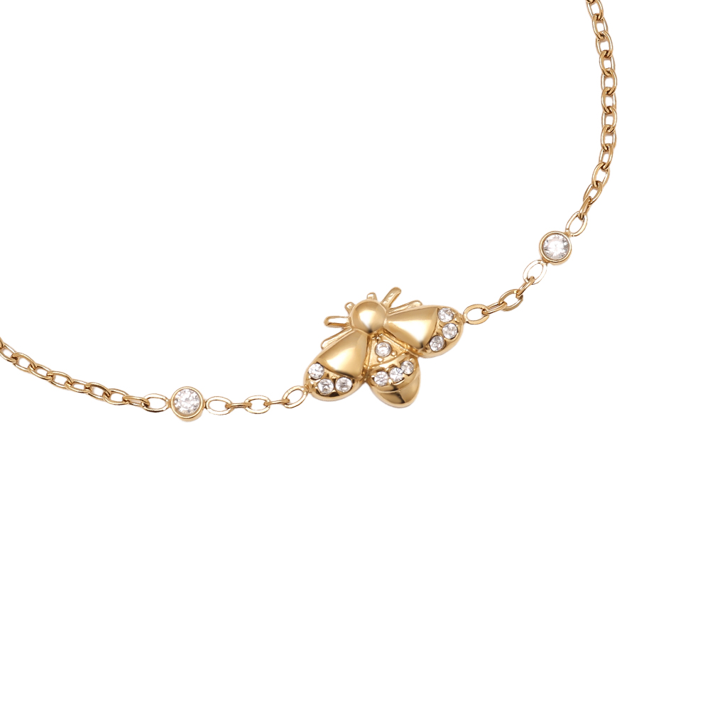 Stainless steel bracelet 17cm rhinestone bees
