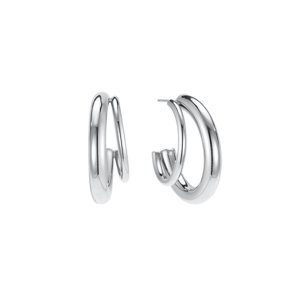 Stainless steel earrings, 25mm, two half-hoops  