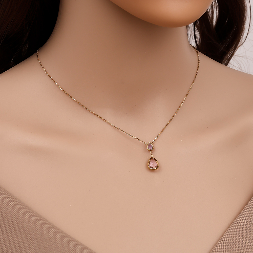 Stainless steel necklace 40cm Pink And Blue Diamond