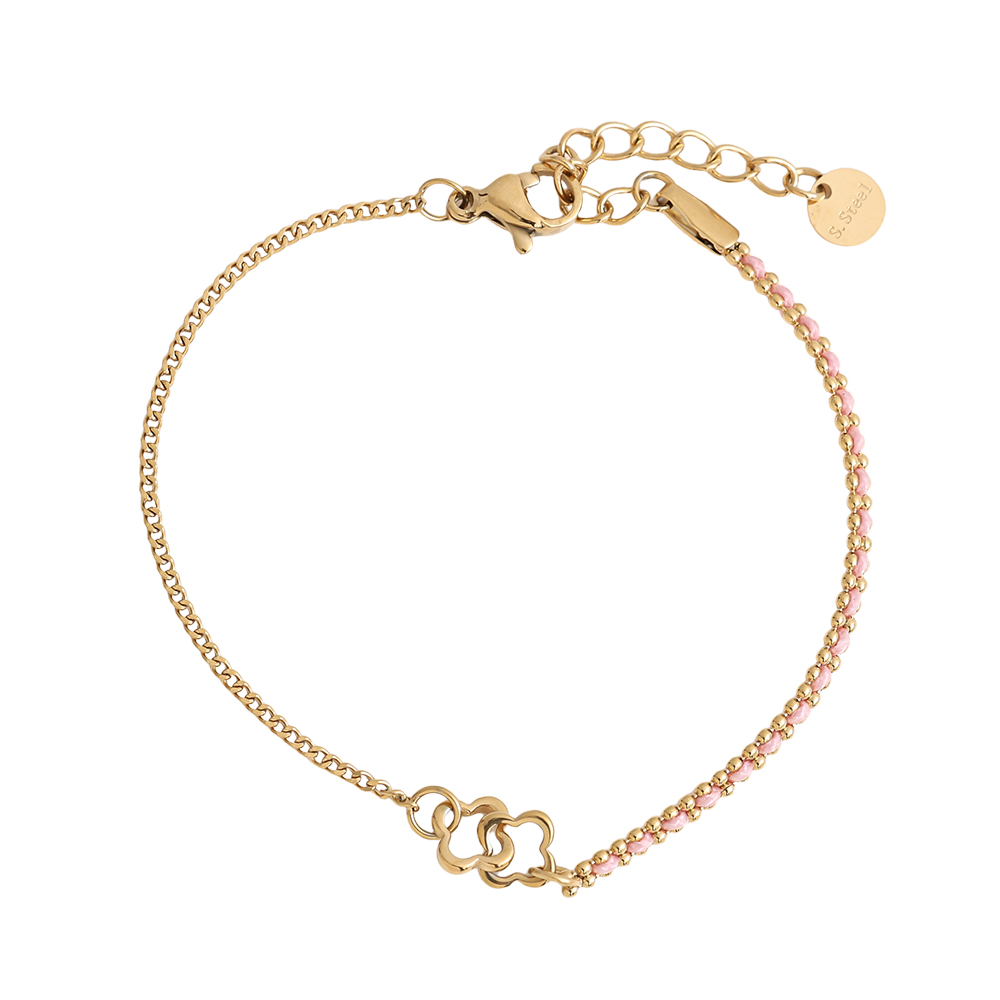 Stainless steel bracelet 16cm two simple flowers